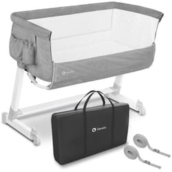 Lit cododo évolutif  LIONELO Théo - Lit bébé avec matelas - 0-9 kg - Hauteur et inclinaison réglables - Gris