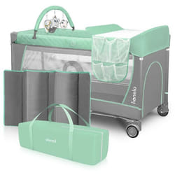 Lit parapluie compact 3en1 LIONELO Flower - Parc bébé - 0-36 mois - Sac de Transport - Pliage Rapide - Roulettes - Vert