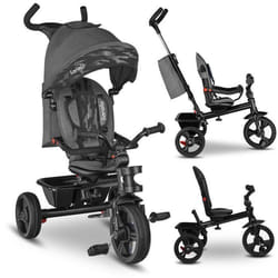 Tricycle bébé évolutif LIONELO Haari - Poussette - Jusquà 25 Kg - Siège réversible - Grand Panier et Sac - Porte-gobelet - Gris