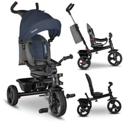 Tricycle bébé évolutif LIONELO Haari - Poussette - Jusquà 5 ans - Siège réversible - Grand Panier et Sac - Porte-gobelet - Bleu