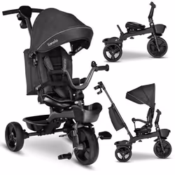 Tricycle évolutif 2en1 LIONELO Kori - Poussette - Siège réversible & réglable - Jusquà 25 kg - Panier inclus - Gris