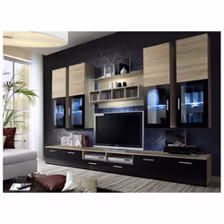 Ensemble meuble TV mural  - LYRA - 300 cm  x 190 cm x 45 cm - Chêne