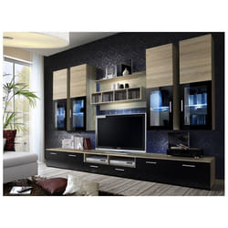 Ensemble meuble TV mural  - LYRA - 300 cm  x 190 cm x 45 cm - Chêne