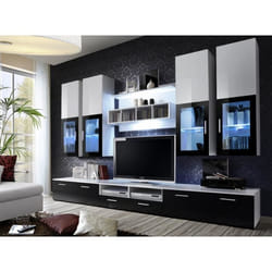 Ensemble meuble TV - Lyra - Blanc et noir - Style contemporain - Design - Finition brillante