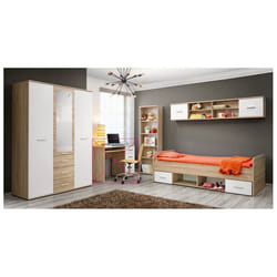 Ensemble de meuble de chambre - DINO III - 4 éléments - Chêne et blanc