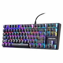 PREYON PBC87B, Avec fil, PS/2, Clavier mécanique, QWERTY, LED RGB, Noir