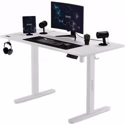 Bureau Électrique - SENSE7 - NOJO - Réglable 72-118 cm - Plateau pour câbles - Blanc