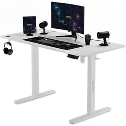 Bureau Électrique - SENSE7 - NOJO - Réglable 72-118 cm - Plateau pour câbles - Blanc