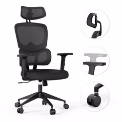 Chaise de Bureau Ergonomique - SENSE7 - VENO - Appui-tête Réglable - Accoudoirs Ajustables - Dossier en Maille