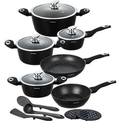 Casserole - Klausberg - KB-7322 - Ensemble de 15 pots en granit - Compatible induction - Couleur noire