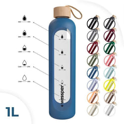 Gourde en verre Wessper ActiveMax Crystalline - Bouteille motivante avec étui en silicone - 1000ml - Bleu