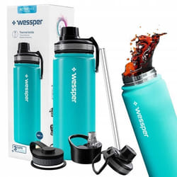 Gourde Isotherme - WESSPER - ActiveMax Steeline - Acier Inoxydable - 500ml - 3 Bouchons