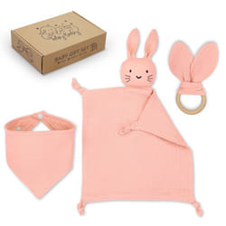 Coffret cadeau naissance - TOTSY BABY - Doudou Bavoir Anneau de dentition - Rose - Coton
