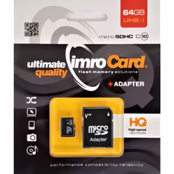 IMRO 10/64G UHS-I ADP, 64 Go, MicroSDHC, Classe 10, UHS-I, 82 Mo/s, 21 Mo/s