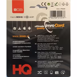 IMRO 10/8G ADP mémoire flash 8 Go MicroSDHC Classe 10