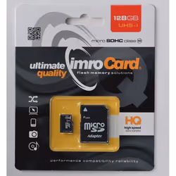 IMRO 10/128G UHS-I ADP, 128 Go, MicroSDHC, Classe 10, UHS-I, Class 1 (U1), Noir