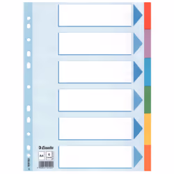 Esselte Intercalaire , en carton, A4, Onglet avec index vierge, Carton, Multicolore, A4, 160 g/m², 2, 4, 6