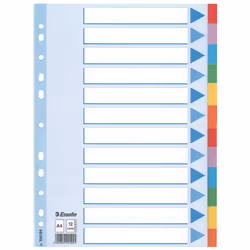 Esselte Multi-coloured Cardboard Dividers, A4, 225 mm, 297 mm, 3 mm, 140,00 g, 10 pièce(s)