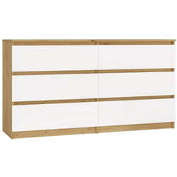 Aster - Commode large chambre salon bureau - 6 tiroirs - 138x40x75cm - artisan et blanc