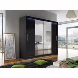 Armoire - Armoire Atlanta 123 84179 - Mobilier1.fr - Noir - Black - Glissement - LED 180x215x58cm
