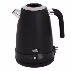 Adler AD 1295b, 1 L, 2200 W, Noir, Acier inoxydable, Acier inoxydable, Thermostat réglable, Indicateur de niveau d'eau