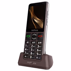 Téléphone Senior touches mémoires Autonomie 18 jours socle de charge myPhone Marron
