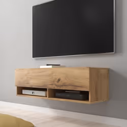 Meuble TV / Meuble de salon - WANDER - 100 cm - effet chêne wotan - sans LED - 2 niches ouvertes - style industriel