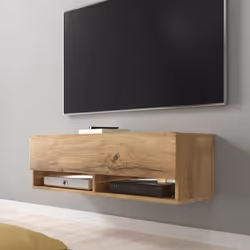Meuble TV / Meuble de salon - WANDER - 100 cm - effet chêne wotan - avec LED - 2 niches ouvertes - style industriel