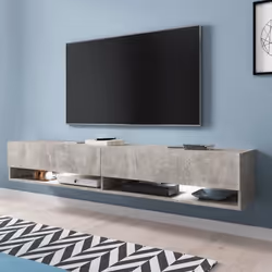 Meuble TV / Meuble de salon - WANDER - 180 cm - béton - avec LED - 2 niches ouvertes - style industriel