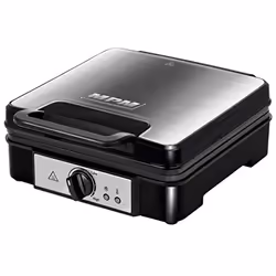 MPM MGO-36M Gaufrier professionnel pour 4 gaufres belges épaisses plaques antiadhésives 1200W Noir/Argent