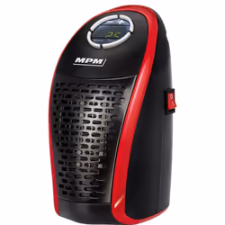 MPM MUG-18, Chauffage de ventilateur électrique, Vitrocéramique, 12 h, Intérieure, Sol, Noir, Rouge