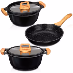 【FONTE D'ALUMINIUM DE HAUTE QUALITÉ】Induction Cookware composé de Casseroles avec couvercle en verre trempé résistant aux cho ...