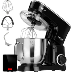 MPM - MRK-19B Robot Pâtissier Boulangerie Cuisine Ménager Multifonction Bol 6,5 l, 6 Vitesses 2200W Noir / Inox