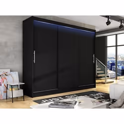 Armoire - Armoire Atlanta 118 84768 - Mobilier1.fr - Noir - Black - Glissement - LED 250x215x58cm