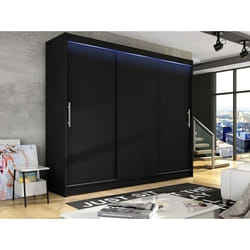 Armoire - Armoire Atlanta 118 84768 - Mobilier1.fr - Noir - Black - Glissement - LED 250x215x58cm