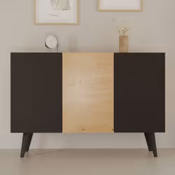 Faites l'acquisition de ce buffet 3 portes noir et chêne CISKO pour compléter l'ameublement de votre maison. Cette commode es ...