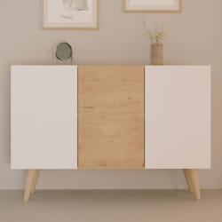 Les Tendances - Buffet 3 portes 120x39,9x95,5 cm blanc et chêne - cisko