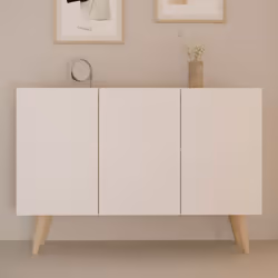 Élégant et contemporain, ce buffet 3 portes blanc et naturel CISKO est l'exemple parfait pour rehausser le style de votre mai ...