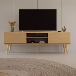 Ceci est un meuble TV 2 portes chêne CISKO, le modèle parfait pour offrir un support solide pour votre écran TV de grande tai ...