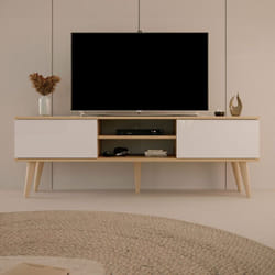 Les Tendances - Meuble tv 2 portes 160x35x55,2 cm blanc et chêne - cisko