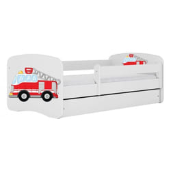 HAPPY - Lit enfant pompier 140 x 80 cm sommier + matelas + tiroirs