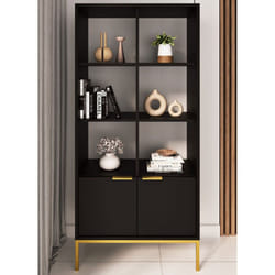 Les Tendances - Bibliothèque 2 portes 80x40x171,3 cm noir et métal doré - auzty