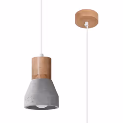 Plafonnier - Sollux Lighting - Qubic Dome - Gris Béton - Bois Naturel - E27 60W