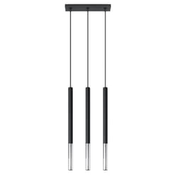 Suspension 3 Lumières En Métal, Design De Salle À Manger, Suspension 3 Lumières Noire, En Acier Avec Accent Chromé, 1x G9, Pxh 8x110 Cm