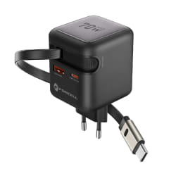 Forcell Chargeur Smartphone et Tablette 70W GaN III USB-C avec Câble Rétractable Compact Noir