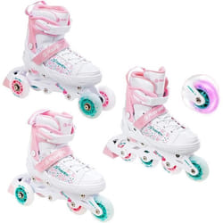 Roller enfant - RAVEN - ROSI - Roue lumineuse LED - Blanc/rose - Polycarbonate