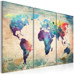 Tableau Cartes du monde Carte en couleurs de l'arc-en-ciel - triptyque - PD11433-120-80