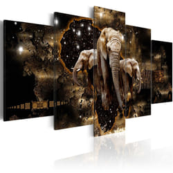 Tableau Tableau africain et ethnique Brown Elephants (5 Parts) Wide - PD11987-200-100