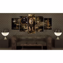 Tableau Tableau africain et ethnique Golden Lion (5 Parts) Wide - PD11988-200-100