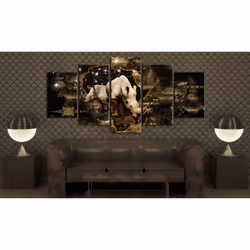 Tableau Tableau africain et ethnique Golden Rhino (5 Parts) Wide - PD11989-200-100